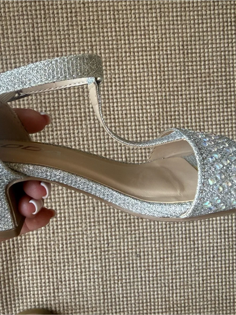 SODA Girls Silver Glitter Rhinestone T-Strap Dress Heels Size 12.5M